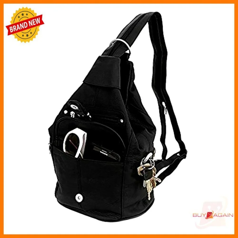Leather Convertible Backpack Sling Purse 7 Pocket Medium Adjustable
